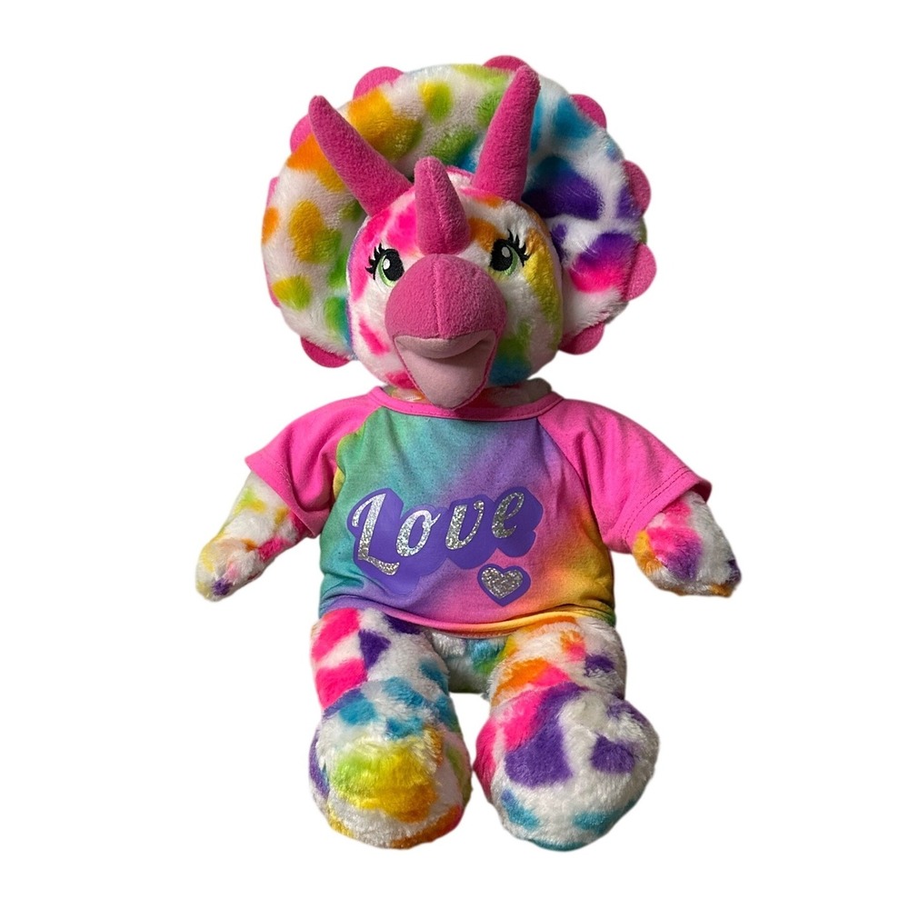 Build-A-Bear Rainbow Leopard Triceratops Dinosaur Plush Pink Love Shirt 2019